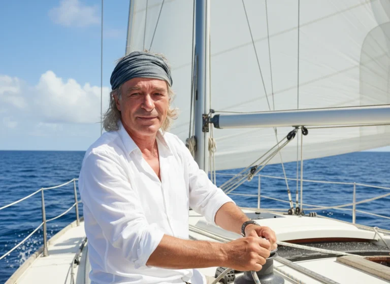 titouan Lamazou sur un voilier