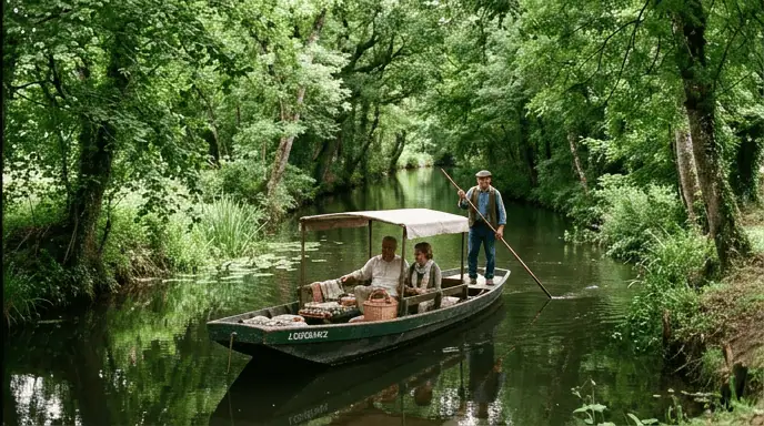 Barque verte canaux ombragés Venise Verte marais poitevin tourisme