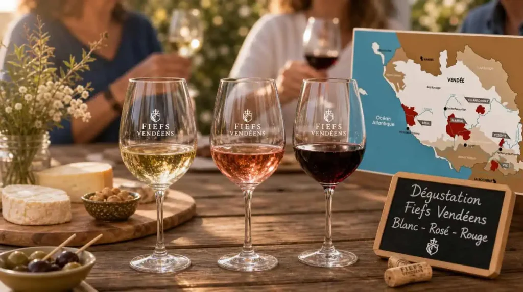 Dégustation de vins Fiefs Vendéens blanc rosé rouge, Vendée