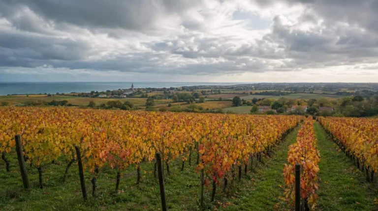 Vignoble des Fiefs Vendéens en automne sous ciel atlantique, Vendée