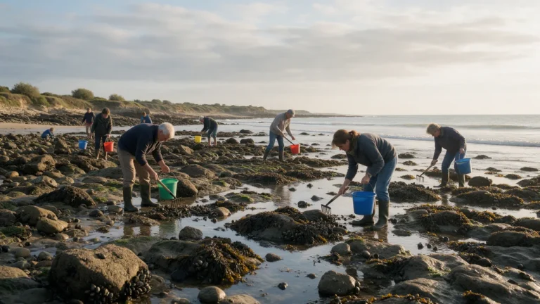 Pêche à pied à marée basse sur la côte rocheuse vendéenne