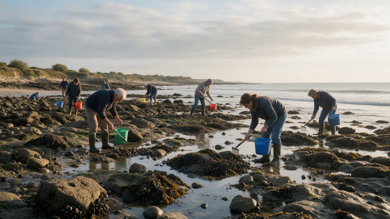 Pêche à pied à marée basse sur la côte rocheuse vendéenne