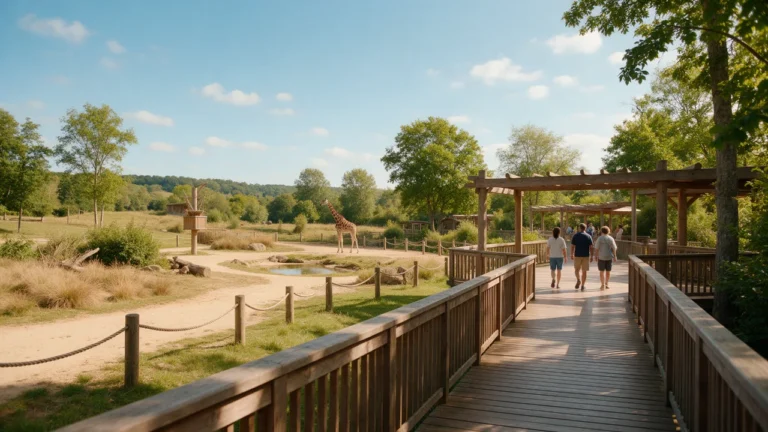 Parc zoologique arboré avec enclos des girafes